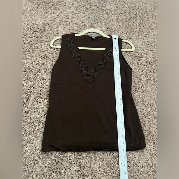 Ann Taylor brown beaded v-neck sweater silk-blend sleeveless top medium - Picture 17 of 17